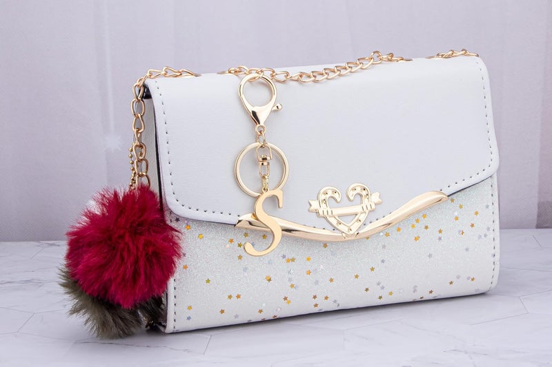 Suweibuke Cute Stainless Steel Gold Initial Letter Keychain for Women Girl, Charms for Key Handbag Backpack Bag, Personalized Gift - Image 2